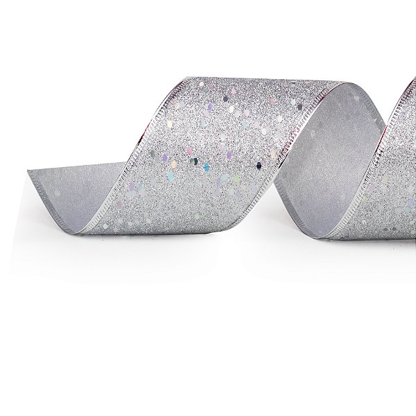 Fita Aramada de Natal Glitter Prata 6,3CMx9,14M - Ref 1014374 Cromus