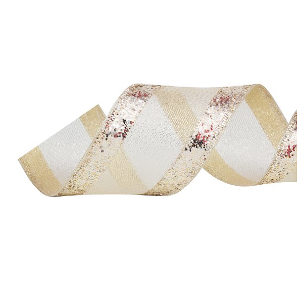 Fita Aramada de Natal com Faixa Glitter Lateral 6,3CMx9,14M - Ref 1020871 Cromus
