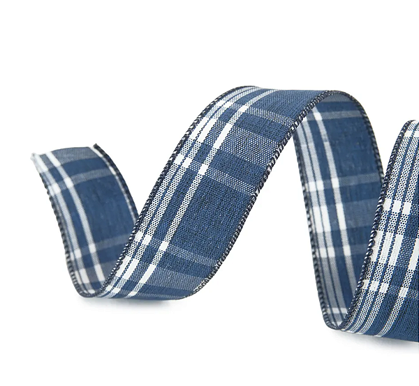 Fita Aramada de Natal Xadrez Azul Escuro e Branco 3,8cmx9,14m - Ref 1073610 Cromus
