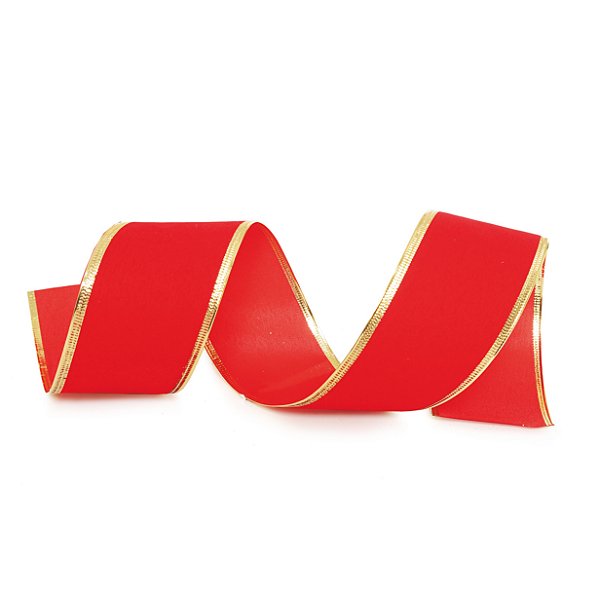 Fita Aramada de Natal Veludo Vermelho com Filete Dourado 3,8x914cm - Ref 210912 Cromus