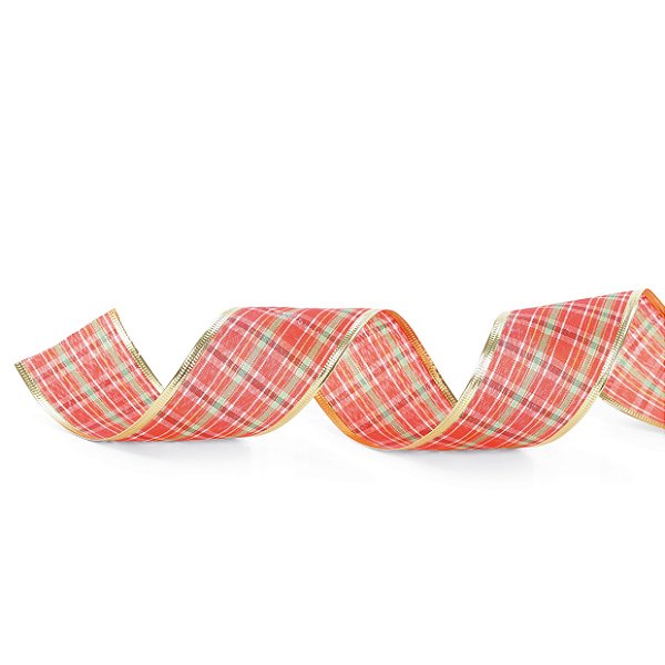Fita Aramada de Natal Xadrez Vermelho e Verde Borda Dourada 6,3X914cm - Ref 1117030 Cromus