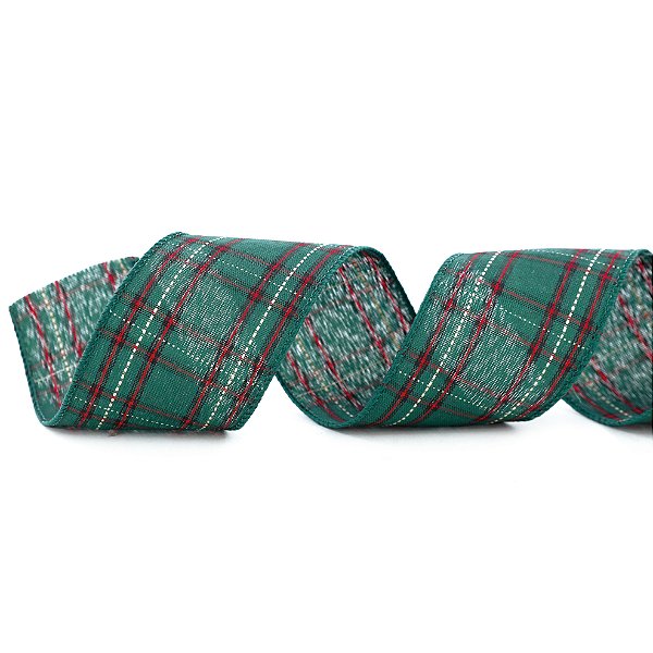 Fita Aramada de Natal Xadrez Verde 6,3x914cm - Ref 1056631 Cromus