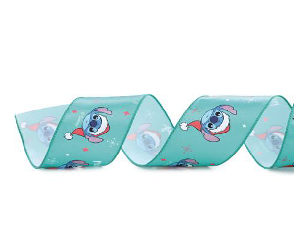 Fita de Natal Aramada Cetim Verde Lilo e Stitch 6,3x914cm - Ref 1058965 Cromus