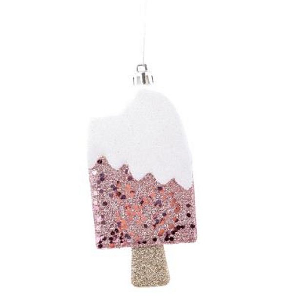 Enfeite Pendurar Picolé Rosa com Neve 13cm com 3 Un - Ref 1106337 Cromus