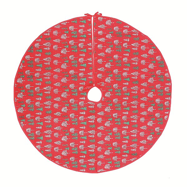 Saia Para Árvore de Natal 90cm Vermelha com Estampas Pinheiros - Ref 1002659 Cromus Natal
