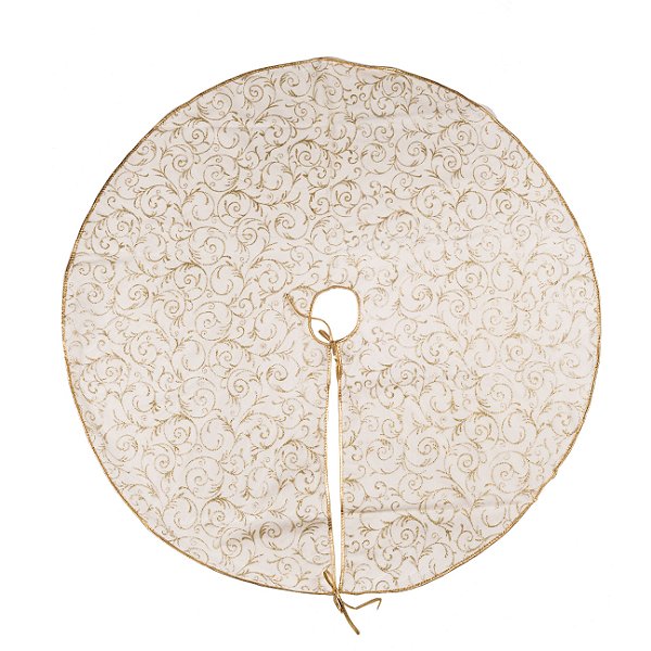 Saia Para Árvore de Natal 100cm Branca com Arabescos Dourado - Ref 1351149 Cromus Natal