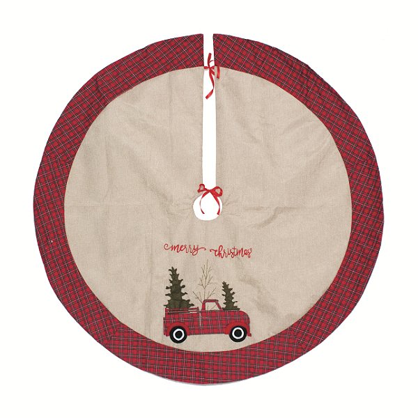 Saia Para Árvore de Natal 120cm Caminhonete Vermelha com Borda Xadrez - Ref 1019492 Cromus Natal