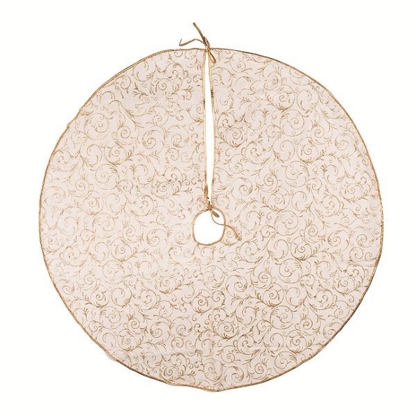 Saia Para Árvore de Natal 120cm Branca com Arabesco Glitter Dourado - Ref 1350902 Cromus Natal