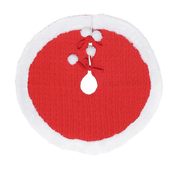 Saia de Árvore de Natal 90cm Tricô Vermelho com Borda de Pelúcia - Ref 1019292 Cromus Natal