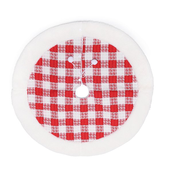 Saia de Árvore de Natal 95cm Xadrez Vermelho e Branco com Borda Pelúcia - Ref 1019546 Cromus Natal