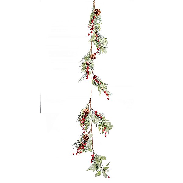 Galho Longo Frutas Vermelhas, Pinhas e Folhagens 155cm - Ref 1002445 Cromus