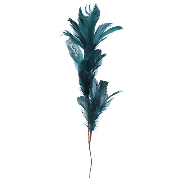 Galho Longo Penas Verde Esmeralda e Glitter Ouro 90cm - Ref 1006247 Cromus