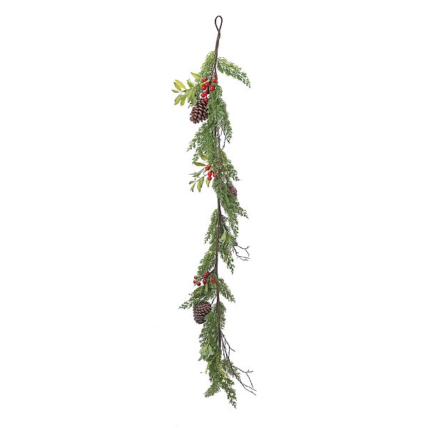 Galho Longo Festão de Galhos, Pinhas e Frutas Vermelhas 150cm - Ref 1006550 Cromus