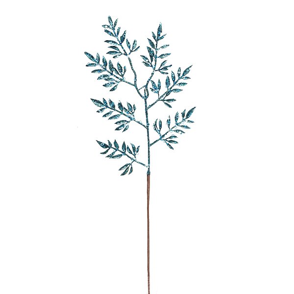 Galho Folhagem Azul Tiffany com Glitter 43cm - Ref 1920024 Cromus