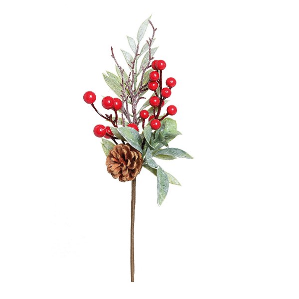 Galho Curto Folhas, Frutas e Pinha 30cm - Ref 1200186 Cromus