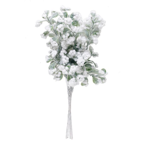 Galho Folhas e Frutas Nevadas 20x8cm - Ref 1208540 Cromus