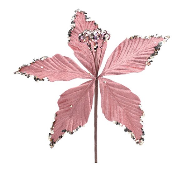 Flor de Natal Poisentia Rosê com Borda Glitter 15cm - Ref 1004972 Cromus