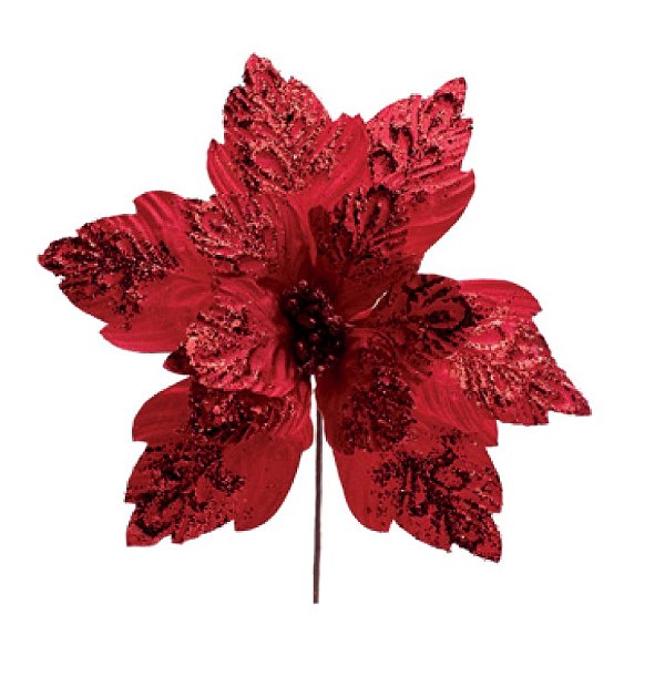 Flor de Natal Poisentia de Veludo Vermelha Gigante 35cm - Ref 1024282 Cromus