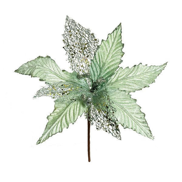 Flor de Natal Posentia de Veludo Verde Hortelã com Pétalas de Tela - Ref 1202008 Cromus