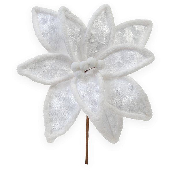 Flor de Natal Poisentia de Veludo com Borda Pelucia Branca 20cm - Ref 1046804 Cromus
