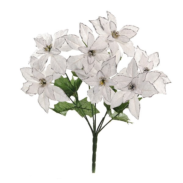 Buque de Flores de Natal Poinsetia Branca com Borda Prata 35cm- Ref 1695909 Cromus