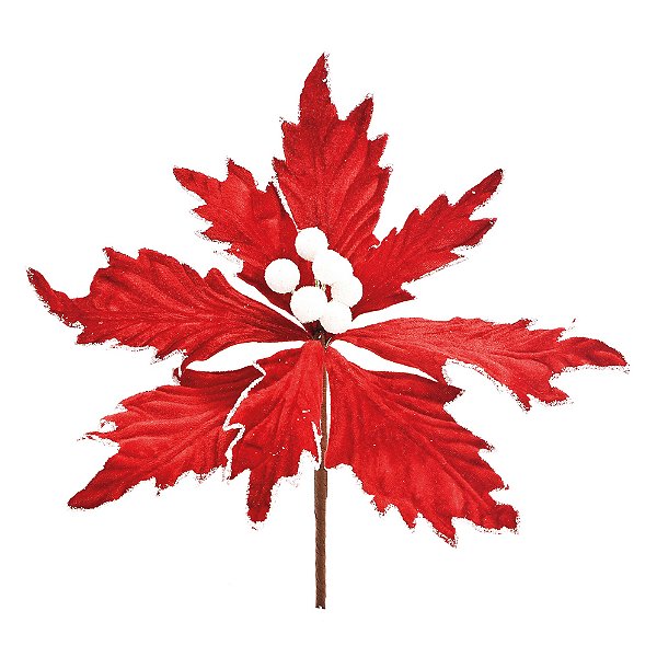 Flor de Natal Poinsetia Vermelha de Veludo com Borda Branca - Ref 1696030 Cromus