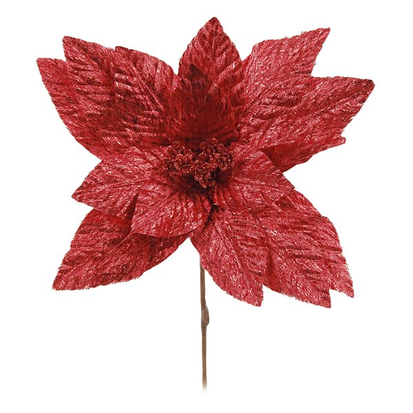 Flor de Natal Poisentia Vermelha Fio Metalizado 25cm - Ref 1045078 Cromus