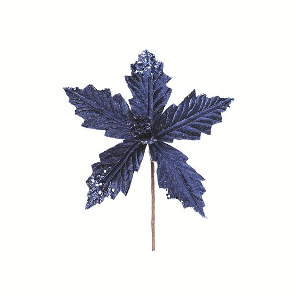 Flor de Natal Poisentia de Veludo Azul Petróleo 22cm - Ref 1084603 Cromus