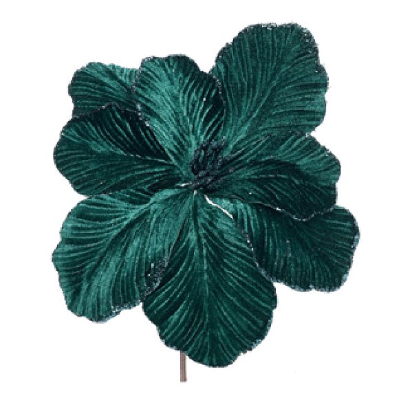 Flor de Natal Magnólia de Veludo Verde Esmeralda 25cm - Ref 1084577 Cromus