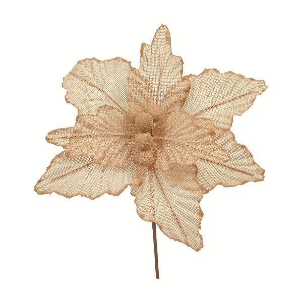 Flor de Natal Poisentia de Juta Cru 20cm - Flores Natalinas - Ref 1041808 Cromus