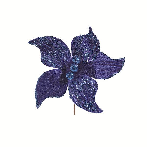 Flor de Natal Poisentia de Veludo Azul Royal 18cm - Ref 1069532 Cromus