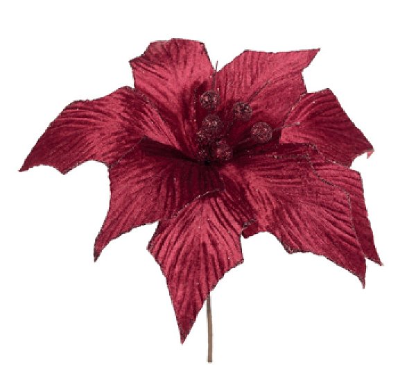 Flor de Natal Poisentia de Veludo Vinho 32cm - Ref 1069302 Cromus