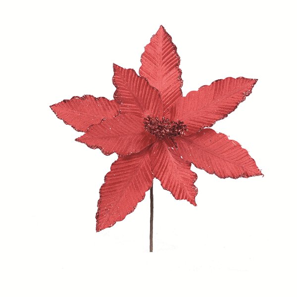 Flor de Natal Poisentia Vermelha de Veludo 28cm - Ref 1084710 Cromus