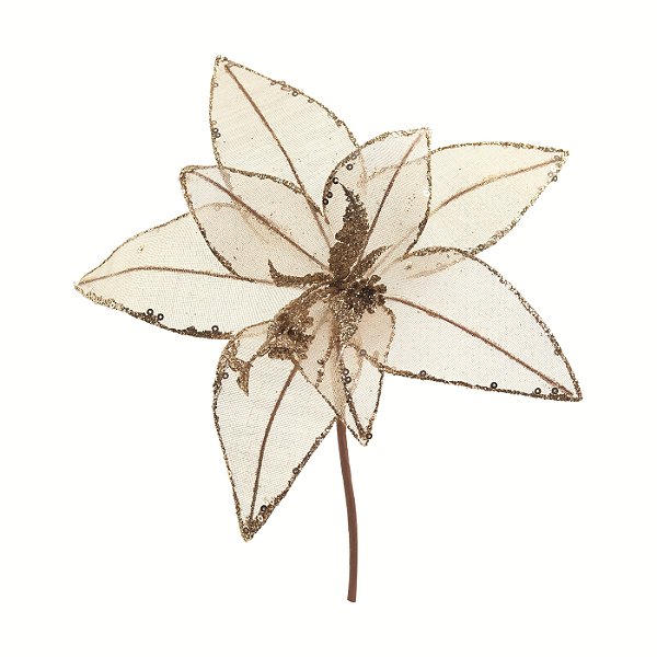 Flor de Natal Poisentia Tela Dourada 28cm - Ref 1084805 Cromus