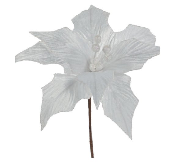 Flor de Natal Poisentia de Veludo Branca com Glitter 32cm - Ref 1069299 Cromus