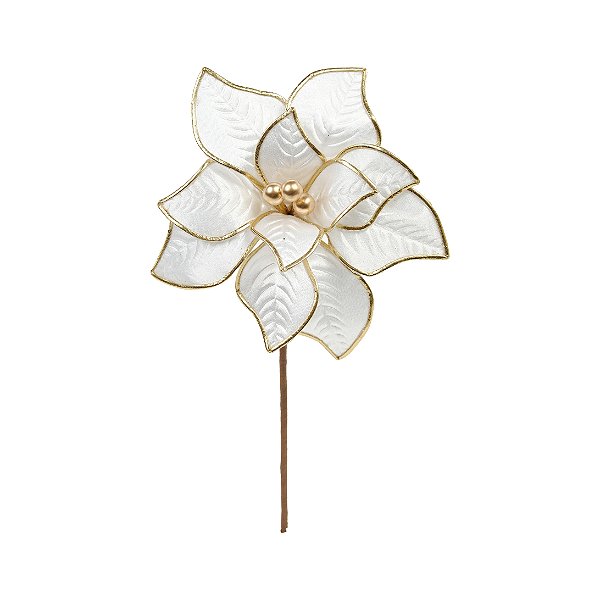 Flor de Natal Poisentia Cetim com Borda Dourada Metalizada 20cm - Ref 1052728 Cromus