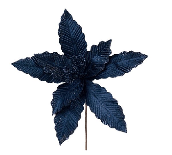 Flor de Natal Poisentia Veludo Azul Petróleo 25cm - Ref 1084713 Cromus