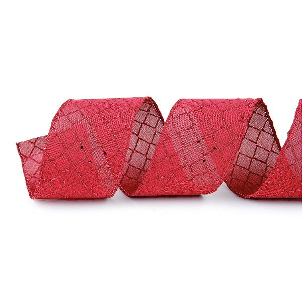 Fita Aramada de Natal Vermelho Marsala Losangos Glitter 6.3x914cm - Ref 1030583 Cromus