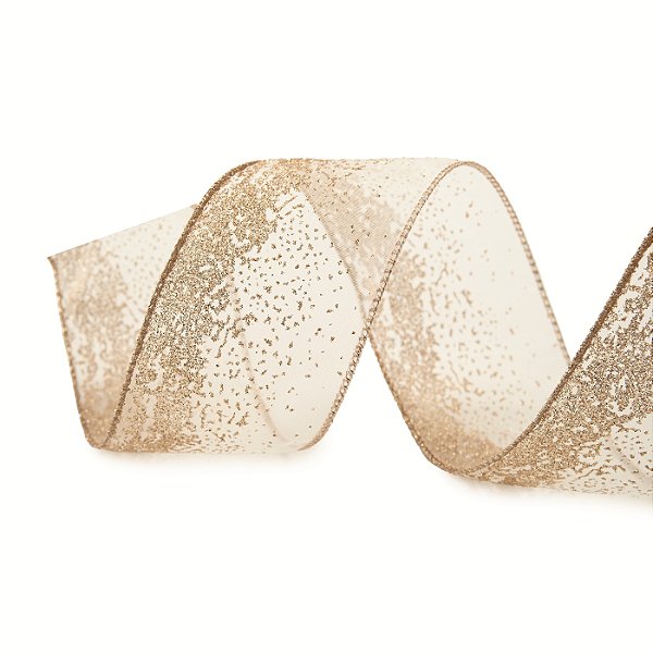 Fita Aramada de Natal Incolor Trabalhada Glitter Ouro 6,3cmx9,14m - Ref 1073578 Cromus