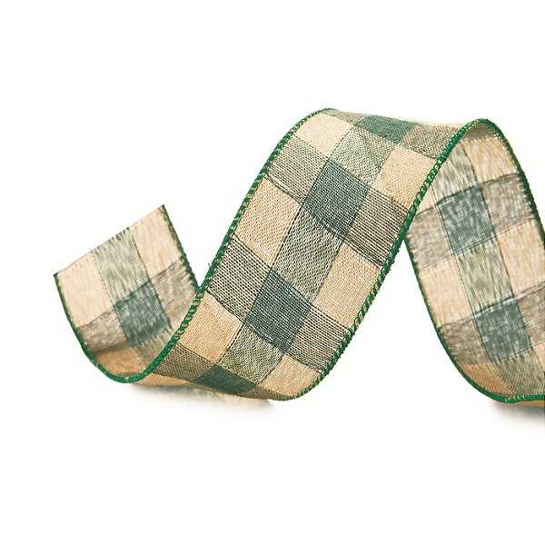 Fita Aramada de Linho Xadrez Verde e Bege 6,3cmx9,14m - Ref 1073598 Cromus