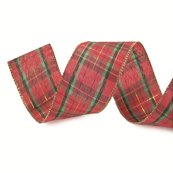 Fita Aramada de Natal Xadrez Vermelha e Verde 6,3cmx9,14m - Ref 1073486 Cromus