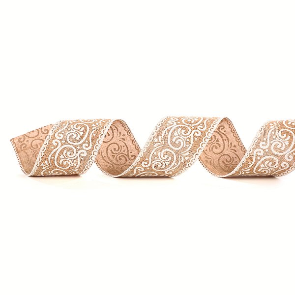 Fita Aramada de Natal Linho Cru com Arabescos 3,8x914cm - Ref 1069880 Cromus