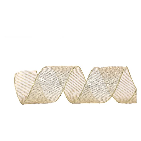 Fita Aramada de Natal Fios Metalizados Dourado com Listras Glitter Chá 6,3x9,14m - Ref 1056113 Cromus