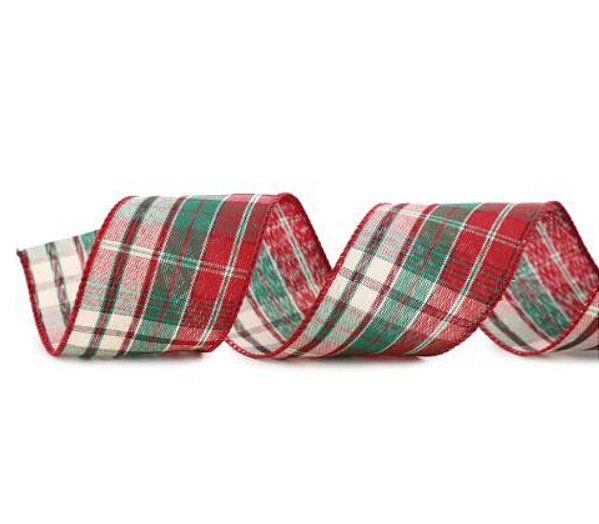 Fita Aramada de Natal Xadrez Vermelho, Verde e Cru 6,3x914cm - Ref 1056720 Cromus