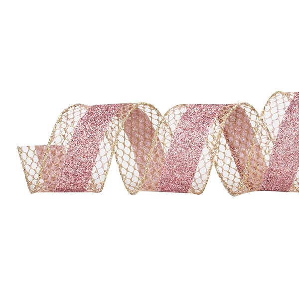 Fita Aramada Tela Glitter Rosa com Faixa Central 3,8CMx9,14M - Ref 1026246 Cromus
