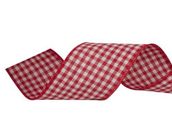Fita Aramada Xadrez Vermelho e Branco 6,3cmx9,14mts - Ref 1020883 Cromus