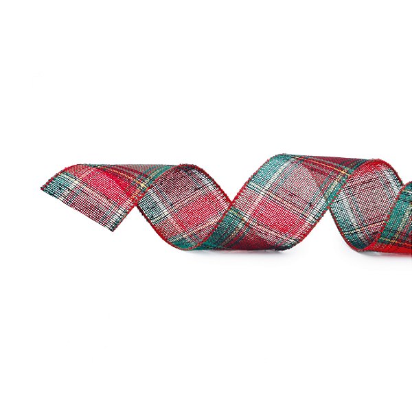 Fita Aramada de Natal Juta Xadrez Vermelho e Verde 6,3cmx9,14m - Ref 1923847 Cromus