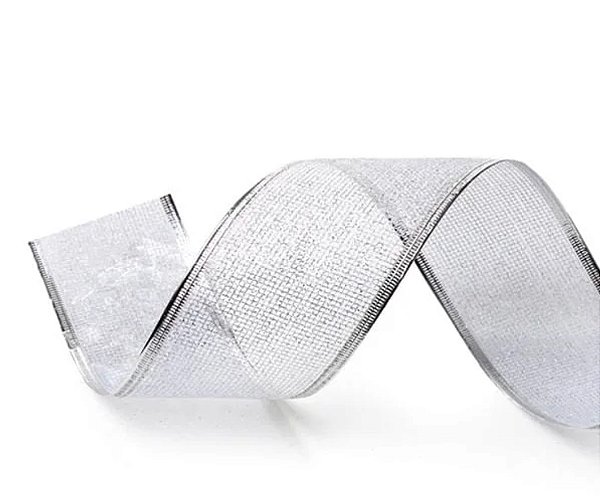 Fita Aramada Tela Prata de Glitter 6,3x914cm - Ref 1750121 Cromus