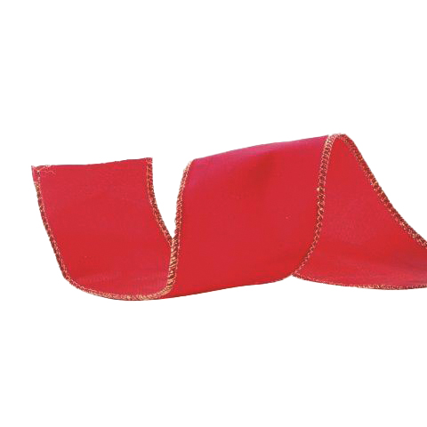 Fita Aramada de Natal Camurça Vermelho com Borda Dourada 10x457cm - Ref 1054376 Cromus