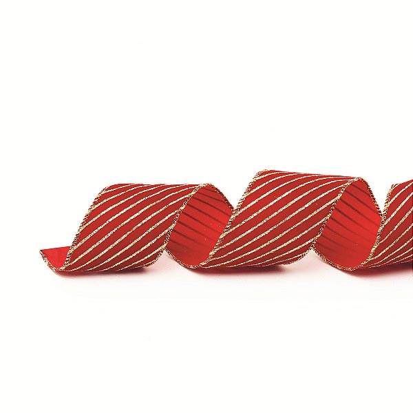 Fita Aramada de Natal Veludo Vinho com Listras Glitter Dourado 6,3cmx914cm - Ref 1922389 Cromus